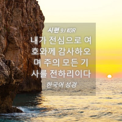 Picture 04 - 시편 9:1 KOR - 내가 전심으로 여호와께 감사하오며 - Bible Verse Picture