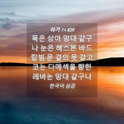 Picture 04 - 아가 7:4 KOR - 목은 상아 망대 같구나 눈은 헤스본 - Bible Verse Picture