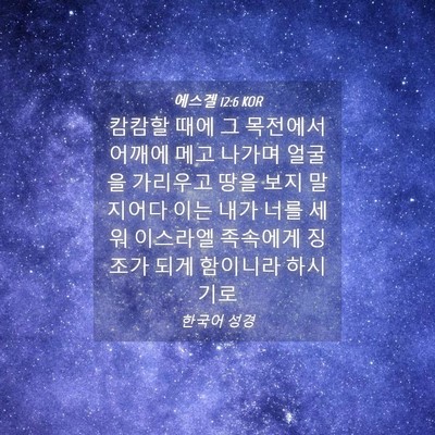 Picture 04 - 에스겔 12:6 KOR - 캄캄할 때에 그 목전에서 어깨에 - Bible Verse Picture
