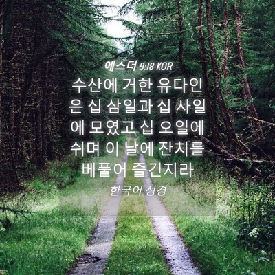 Picture 04 - 에스더 9:18 KOR - 수산에 거한 유다인은 십 삼일과 십 - Bible Verse Picture