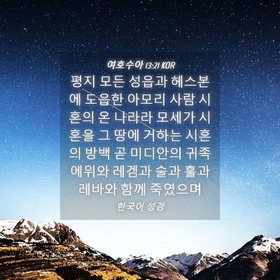 Picture 04 - 여호수아 13:21 KOR - 평지 모든 성읍과 헤스본에 도읍한 - Bible Verse Picture