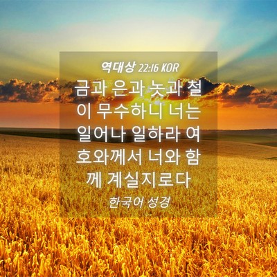 Picture 04 - 역대상 22:16 KOR - 금과 은과 놋과 철이 무수하니 너는 - Bible Verse Picture