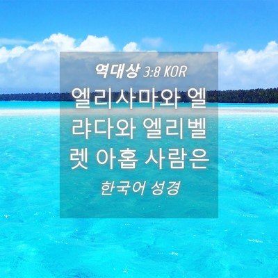 Picture 04 - 역대상 3:8 KOR - 엘리사마와 엘랴다와 엘리벨렛 아홉 - Bible Verse Picture