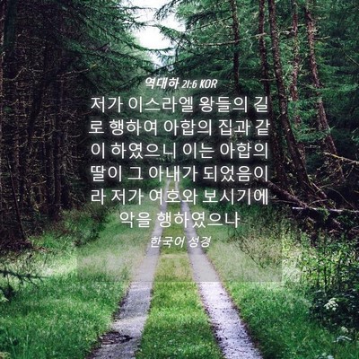 Picture 04 - 역대하 21:6 KOR - 저가 이스라엘 왕들의 길로 행하여 - Bible Verse Picture
