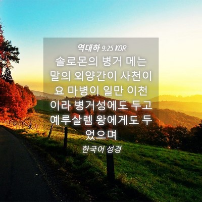 Picture 04 - 역대하 9:25 KOR - 솔로몬의 병거 메는 말의 외양간이 - Bible Verse Picture