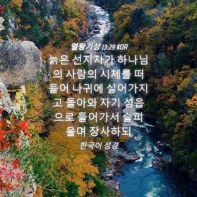 Picture 04 - 열왕기상 13:29 KOR - 늙은 선지자가 하나님의 사람의 - Bible Verse Picture
