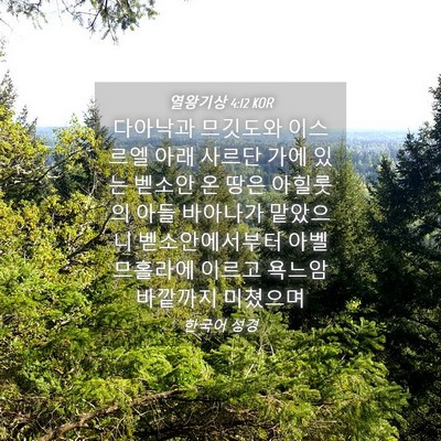 Picture 04 - 열왕기상 4:12 KOR - 다아낙과 므깃도와 이스르엘 아래 - Bible Verse Picture