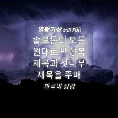 Picture 04 - 열왕기상 5:10 KOR - 솔로몬의 모든 원대로 백향목 재목과 - Bible Verse Picture