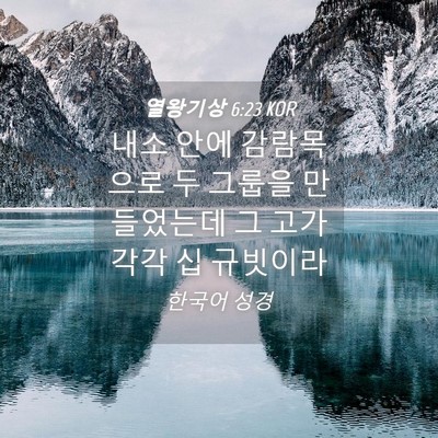 Picture 04 - 열왕기상 6:23 KOR - 내소 안에 감람목으로 두 그룹을 - Bible Verse Picture