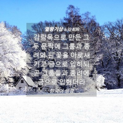Picture 04 - 열왕기상 6:32 KOR - 감람목으로 만든 그 두 문짝에 - Bible Verse Picture