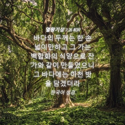Picture 04 - 열왕기상 7:26 KOR - 바다의 두께는 한 손 넓이만하고 그 - Bible Verse Picture
