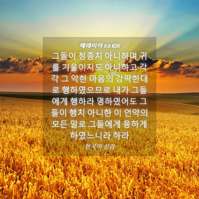 Picture 04 - 예레미야 11:8 KOR - 그들이 청종치 아니하며 귀를 - Bible Verse Picture