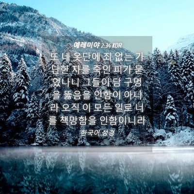 Picture 04 - 예레미야 2:34 KOR - 또 네 옷단에 죄 없는 가난한 자를 - Bible Verse Picture