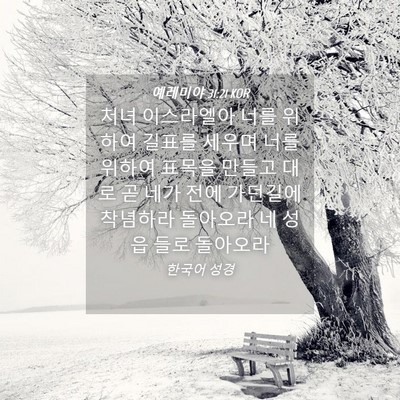 Picture 04 - 예레미야 31:21 KOR - 처녀 이스라엘아 너를 위하여 길표를 - Bible Verse Picture