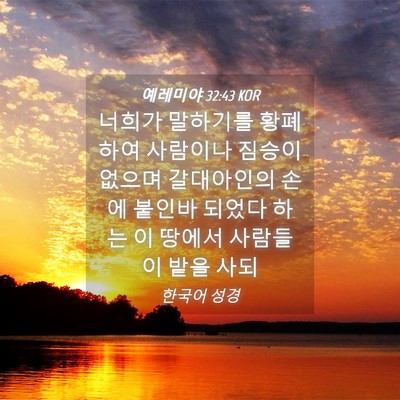 Picture 04 - 예레미야 32:43 KOR - 너희가 말하기를 황폐하여 사람이나 - Bible Verse Picture