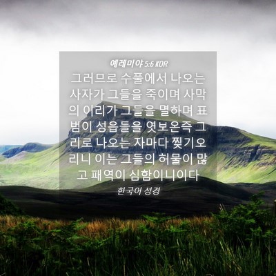 Picture 04 - 예레미야 5:6 KOR - 그러므로 수풀에서 나오는 사자가 - Bible Verse Picture