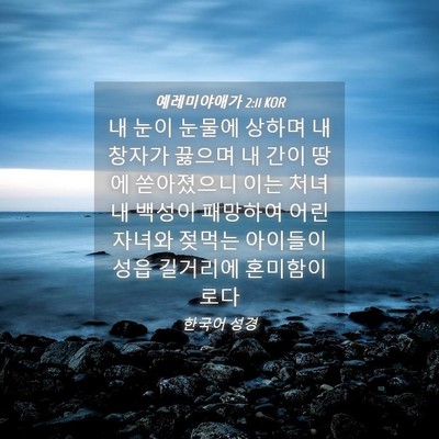 Picture 04 - 예레미야애가 2:11 KOR - 내 눈이 눈물에 상하며 내 창자가 - Bible Verse Picture