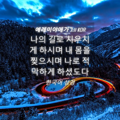 Picture 04 - 예레미야애가 3:11 KOR - 나의 길로 치우치게 하시며 내 몸을 - Bible Verse Picture