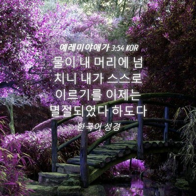 Picture 04 - 예레미야애가 3:54 KOR - 물이 내 머리에 넘치니 내가 스스로 - Bible Verse Picture