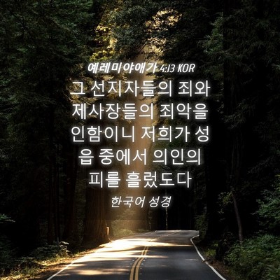 Picture 04 - 예레미야애가 4:13 KOR - 그 선지자들의 죄와 제사장들의 - Bible Verse Picture