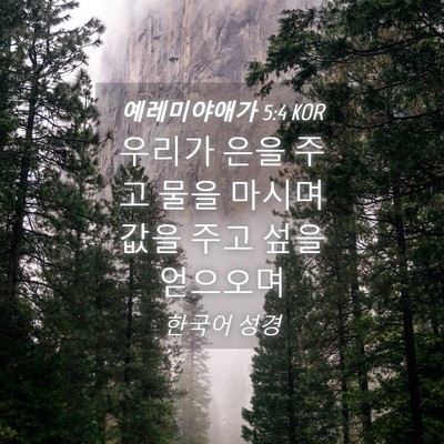 Picture 04 - 예레미야애가 5:4 KOR - 우리가 은을 주고 물을 마시며 값을 - Bible Verse Picture