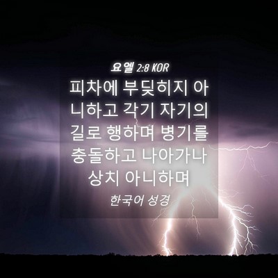 Picture 04 - 요엘 2:8 KOR - 피차에 부딪히지 아니하고 각기 - Bible Verse Picture