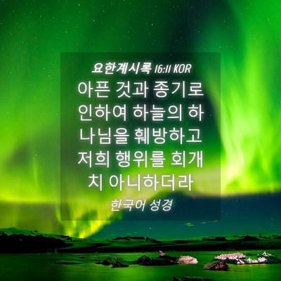 Picture 04 - 요한계시록 16:11 KOR - 아픈 것과 종기로 인하여 하늘의 - Bible Verse Picture