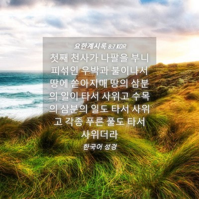 Picture 04 - 요한계시록 8:7 KOR - 첫째 천사가 나팔을 부니 피섞인 - Bible Verse Picture