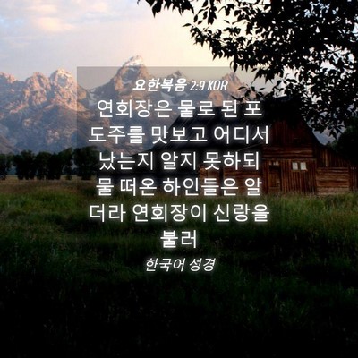 Picture 04 - 요한복음 2:9 KOR - 연회장은 물로 된 포도주를 맛보고 - Bible Verse Picture