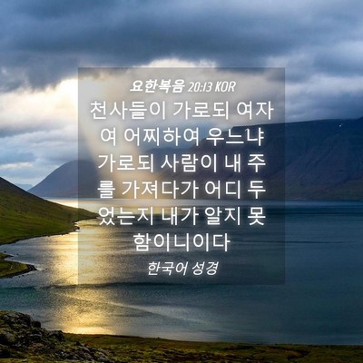 Picture 04 - 요한복음 20:13 KOR - 천사들이 가로되 여자여 어찌하여 - Bible Verse Picture
