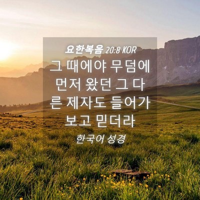 Picture 04 - 요한복음 20:8 KOR - 그 때에야 무덤에 먼저 왔던 그 다른 - Bible Verse Picture