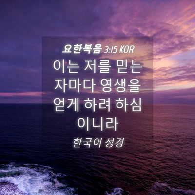 Picture 04 - 요한복음 3:15 KOR - 이는 저를 믿는 자마다 영생을 얻게 - Bible Verse Picture