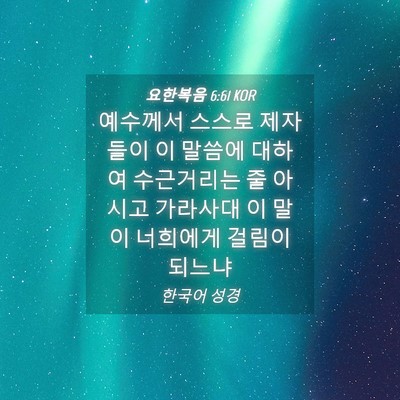 Picture 04 - 요한복음 6:61 KOR - 예수께서 스스로 제자들이 이 말씀에 - Bible Verse Picture
