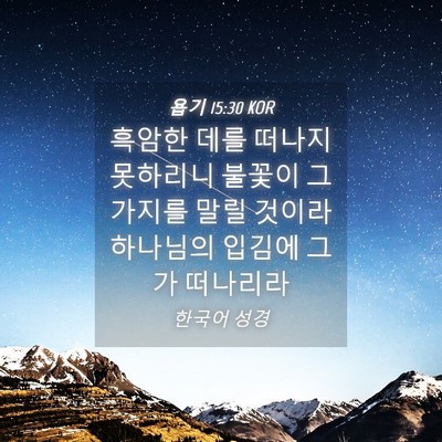 Picture 04 - 욥기 15:30 KOR - 흑암한 데를 떠나지 못하리니 불꽃이 - Bible Verse Picture