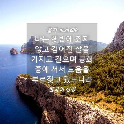 Picture 04 - 욥기 30:28 KOR - 나는 햇볕에 쬐지 않고 검어진 살을 - Bible Verse Picture