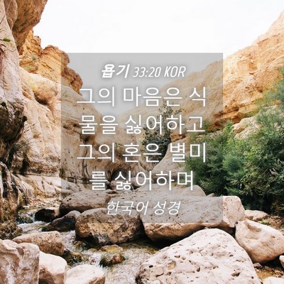 Picture 04 - 욥기 33:20 KOR - 그의 마음은 식물을 싫어하고 그의 - Bible Verse Picture