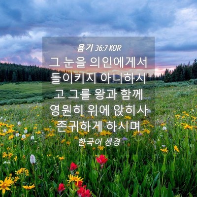 Picture 04 - 욥기 36:7 KOR - 그 눈을 의인에게서 돌이키지 - Bible Verse Picture