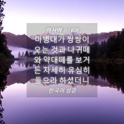 Picture 04 - 이사야 21:7 KOR - 마병대가 쌍쌍이 오는 것과 나귀떼와 - Bible Verse Picture