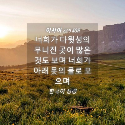 Picture 04 - 이사야 22:9 KOR - 너희가 다윗성의 무너진 곳이 많은 - Bible Verse Picture