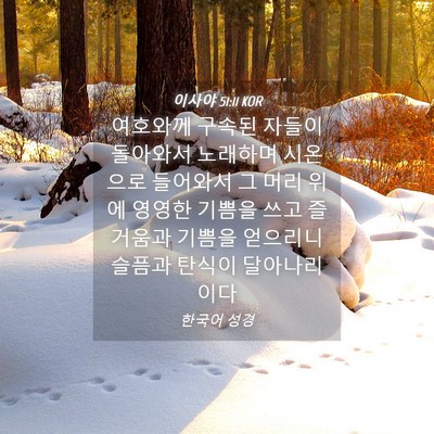 Picture 04 - 이사야 51:11 KOR - 여호와께 구속된 자들이 돌아와서 - Bible Verse Picture