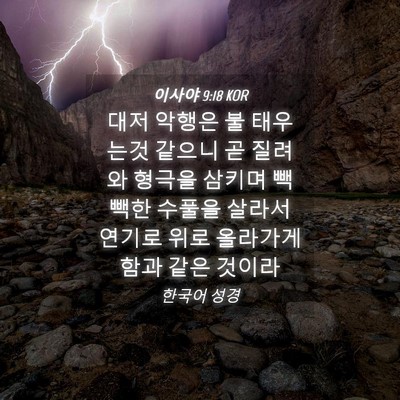 Picture 04 - 이사야 9:18 KOR - 대저 악행은 불 태우는것 같으니 곧 - Bible Verse Picture
