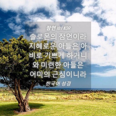 Picture 04 - 잠언 10:1 KOR - 솔로몬의 잠언이라 지혜로운 아들은 - Bible Verse Picture