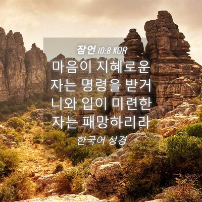 Picture 04 - 잠언 10:8 KOR - 마음이 지혜로운 자는 명령을 - Bible Verse Picture