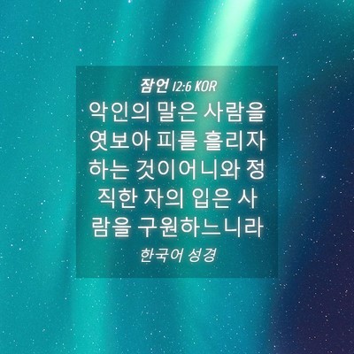 Picture 04 - 잠언 12:6 KOR - 악인의 말은 사람을 엿보아 피를 - Bible Verse Picture