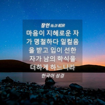 Picture 04 - 잠언 16:21 KOR - 마음이 지혜로운 자가 명철하다 - Bible Verse Picture