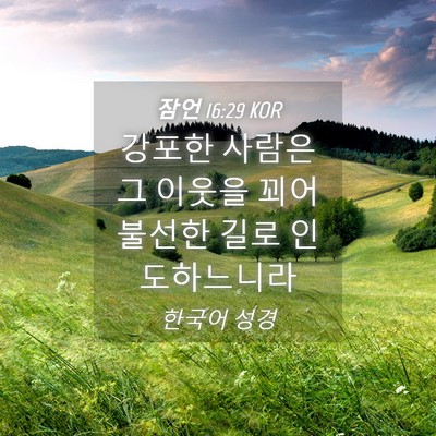 Picture 04 - 잠언 16:29 KOR - 강포한 사람은 그 이웃을 꾀어 - Bible Verse Picture