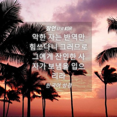 Picture 04 - 잠언 17:11 KOR - 악한 자는 반역만 힘쓰나니 그러므로 - Bible Verse Picture