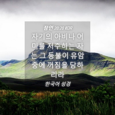 Picture 04 - 잠언 20:20 KOR - 자기의 아비나 어미를 저주하는 자는 - Bible Verse Picture