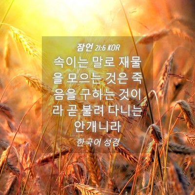 Picture 04 - 잠언 21:6 KOR - 속이는 말로 재물을 모으는 것은 - Bible Verse Picture