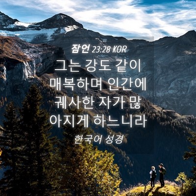 Picture 04 - 잠언 23:28 KOR - 그는 강도 같이 매복하며 인간에 - Bible Verse Picture